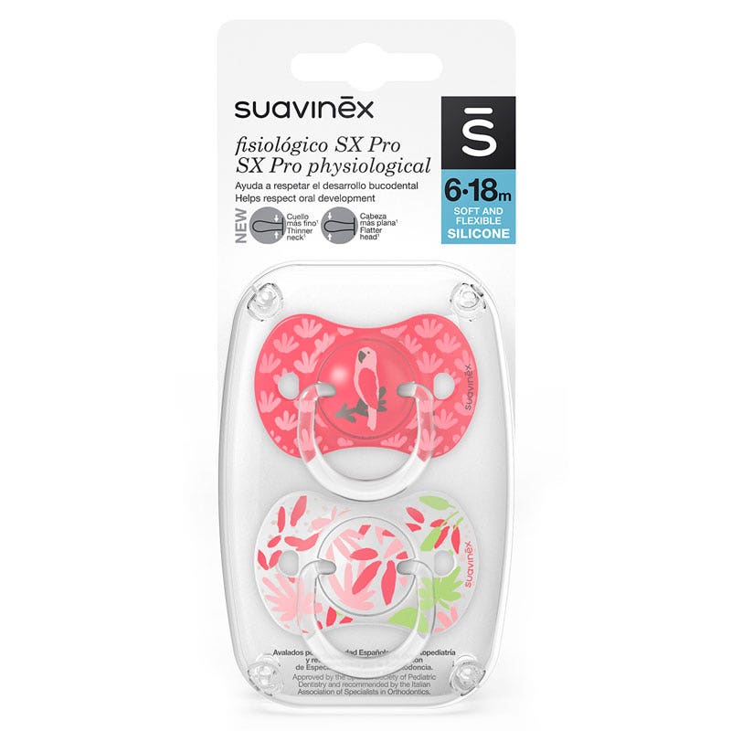 SUAVINEX Succhietto interamente in silicone SX Pro fisiologico 6-18 mesi  (rosa)