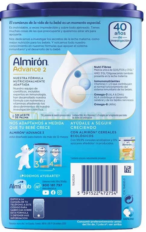 Almiron prosyneo 2 800 gr leche de continuación para lactantes con riesgo  de intolerancia