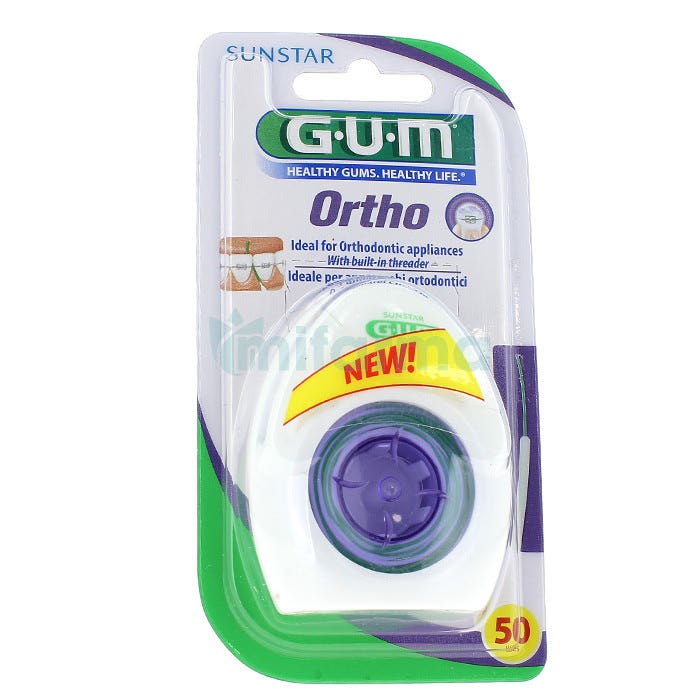 Gum Ortho Floss Seda Dental con Enhebrador 50 Usos