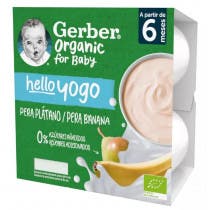 Gerber Organic Hello Yogo Pera y Platano 6m 4x90 gr